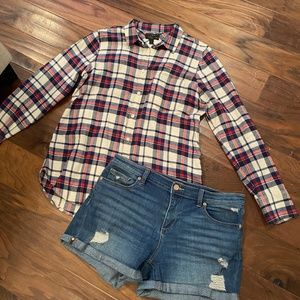 Denim shorts, flannel